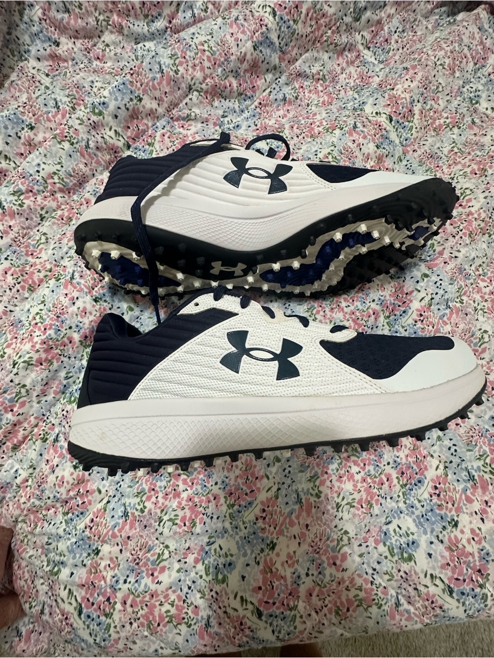 Under Armour White & Navy Turf Shoes